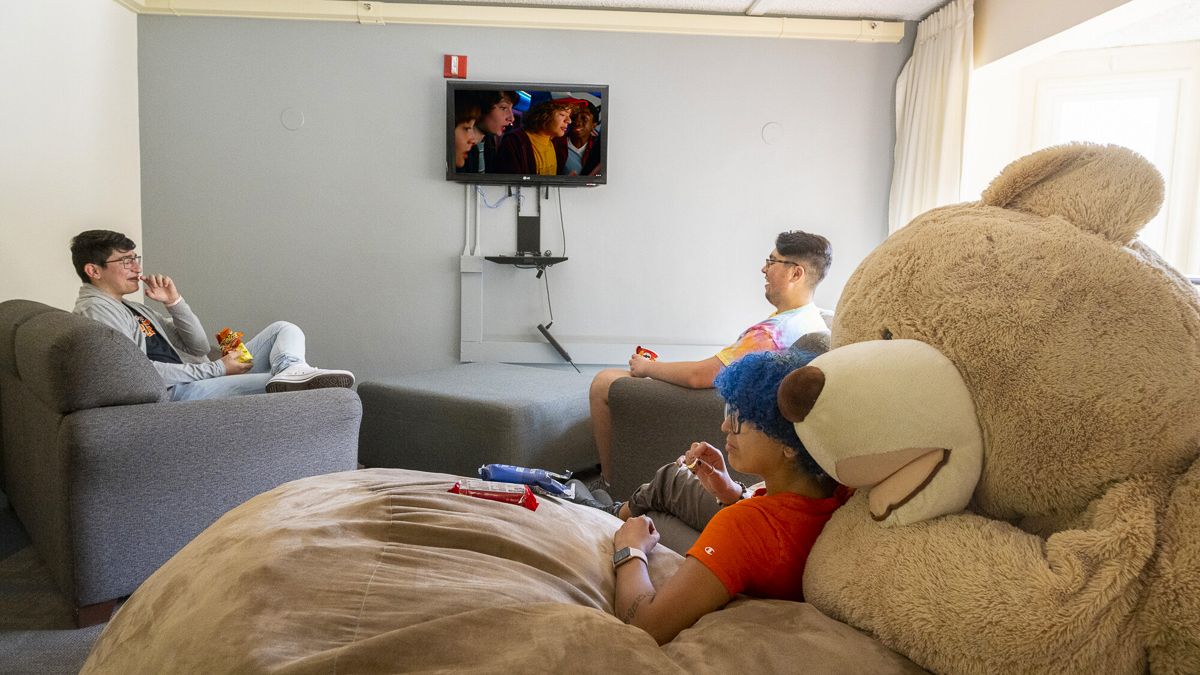 students in tv lounge